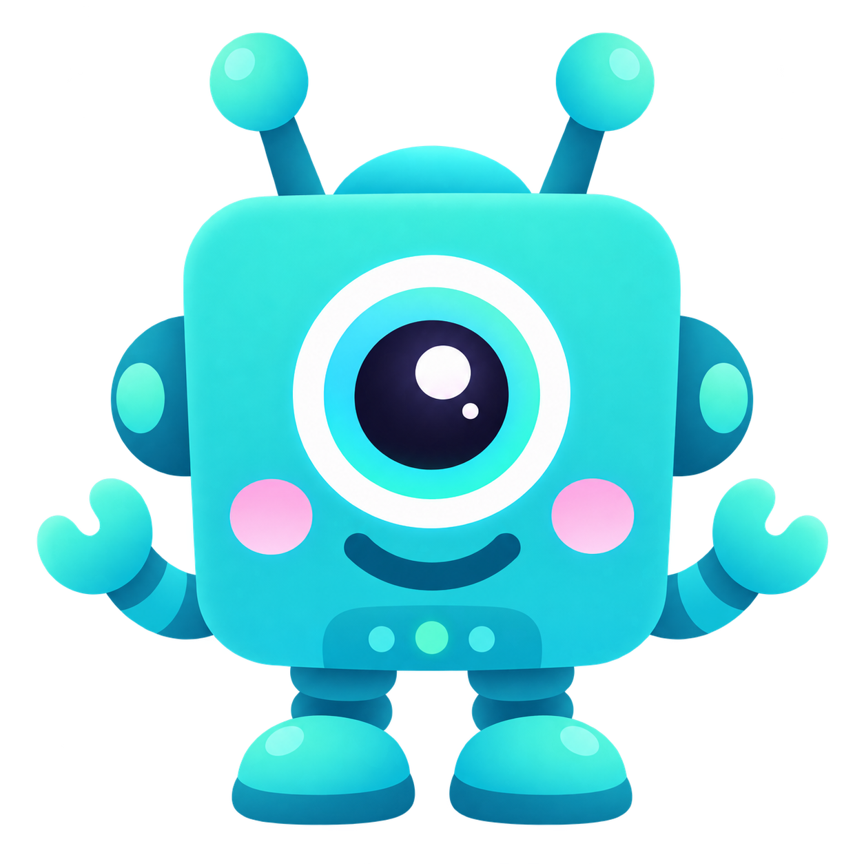 The app’s cheerful turquoise robot learning companion